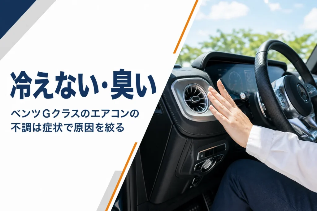 大型SUVのエアコン吹き出し口に手をかざして風を確かめる様子のアイキャッチ