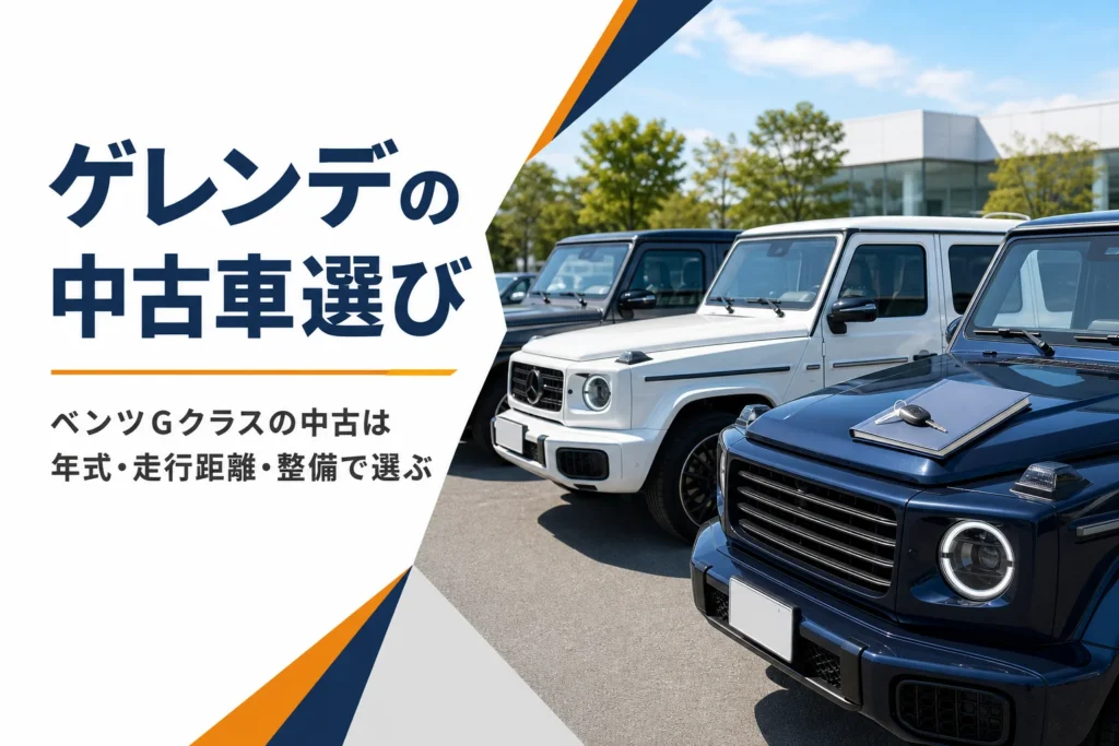 中古車展示場に並ぶ色違いの四角い大型SUV