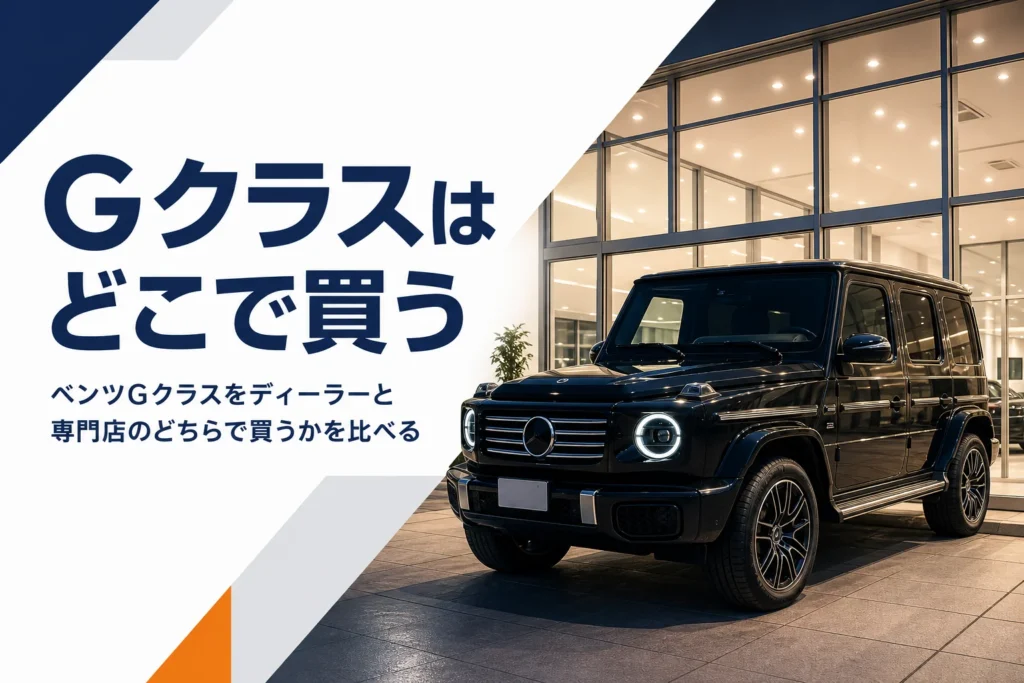 ガラス張りの販売店の前に停まる角ばった黒いSUV