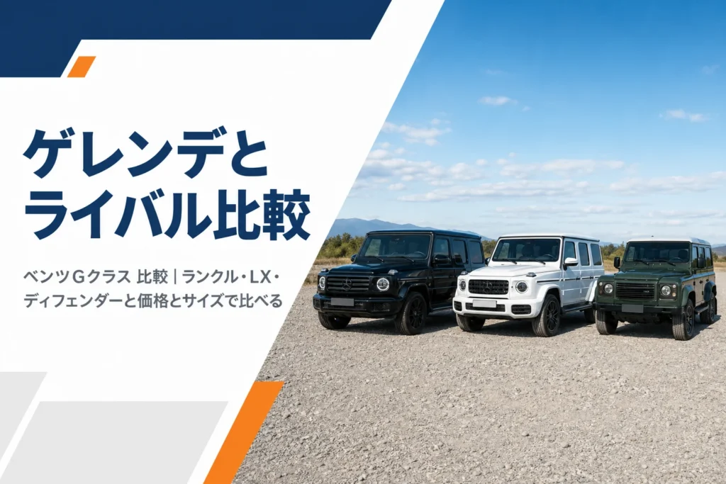 四角い大型オフロードSUVが3台並んだ駐車場