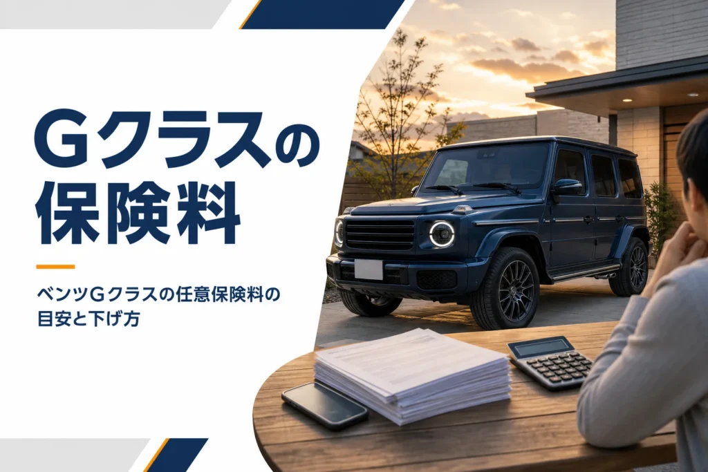 駐車スペースの大型SUVを背景に置かれた保険の見積書と電卓
