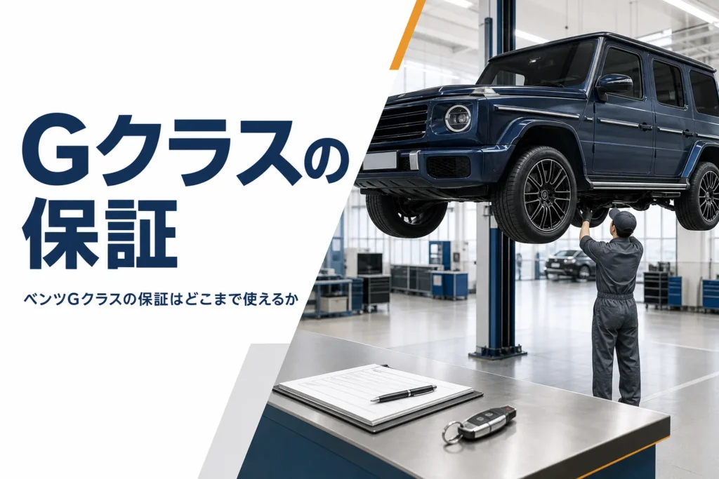 整備工場のリフトで点検を受ける四角い大型SUV