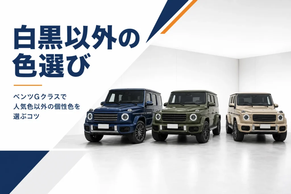 青・オリーブグリーン・ベージュの角ばったSUVが3台並ぶスタジオ