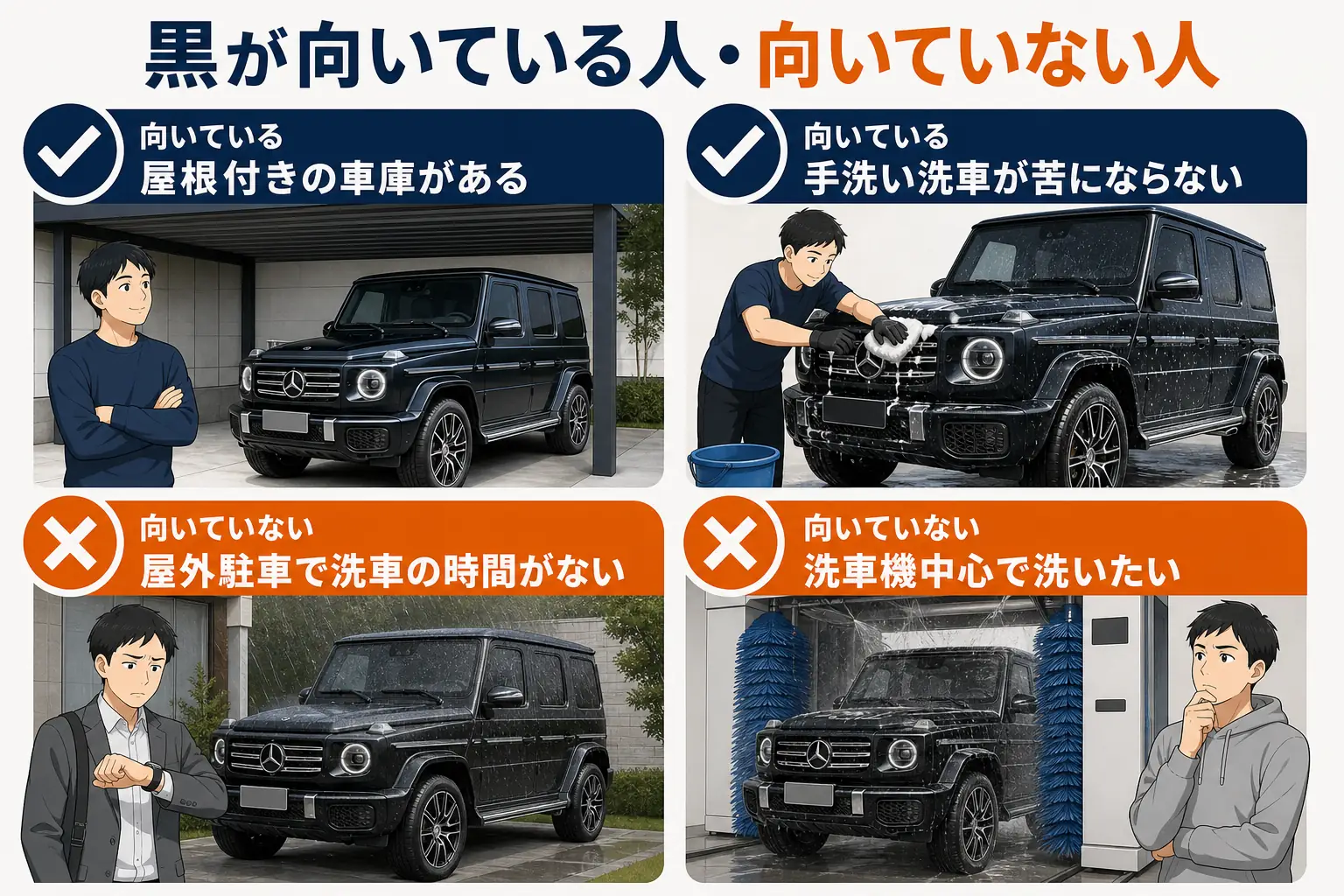 黒が向いている人と向いていない人を比べた図解