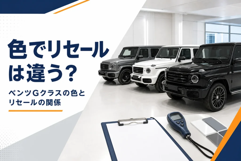 黒・白・マットグレーの角ばったSUVが並ぶ査定スペース