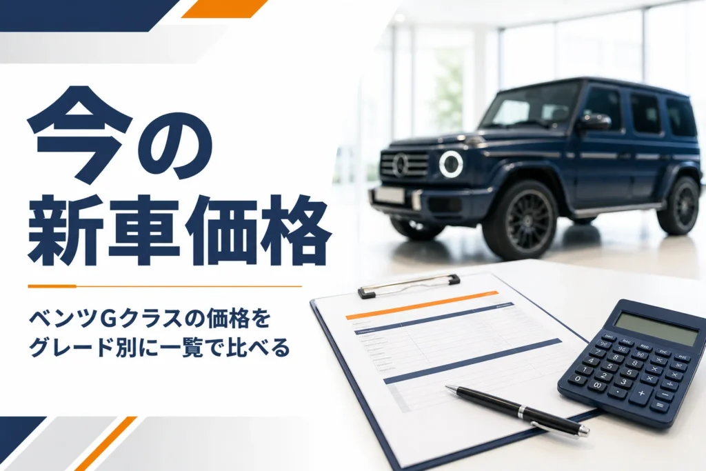 見積書と電卓が置かれたテーブルを写したGクラス新車価格の記事のアイキャッチ