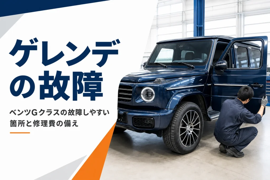 整備工場で大型SUVのドアまわりを点検している様子
