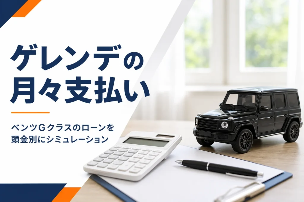 電卓と見積書と四角いSUVのミニカーが置かれたテーブル