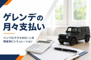 電卓と見積書と四角いSUVのミニカーが置かれたテーブル