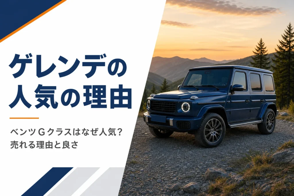 夕方の山道の砂利の駐車スペースに停まった青い四角い大型SUV