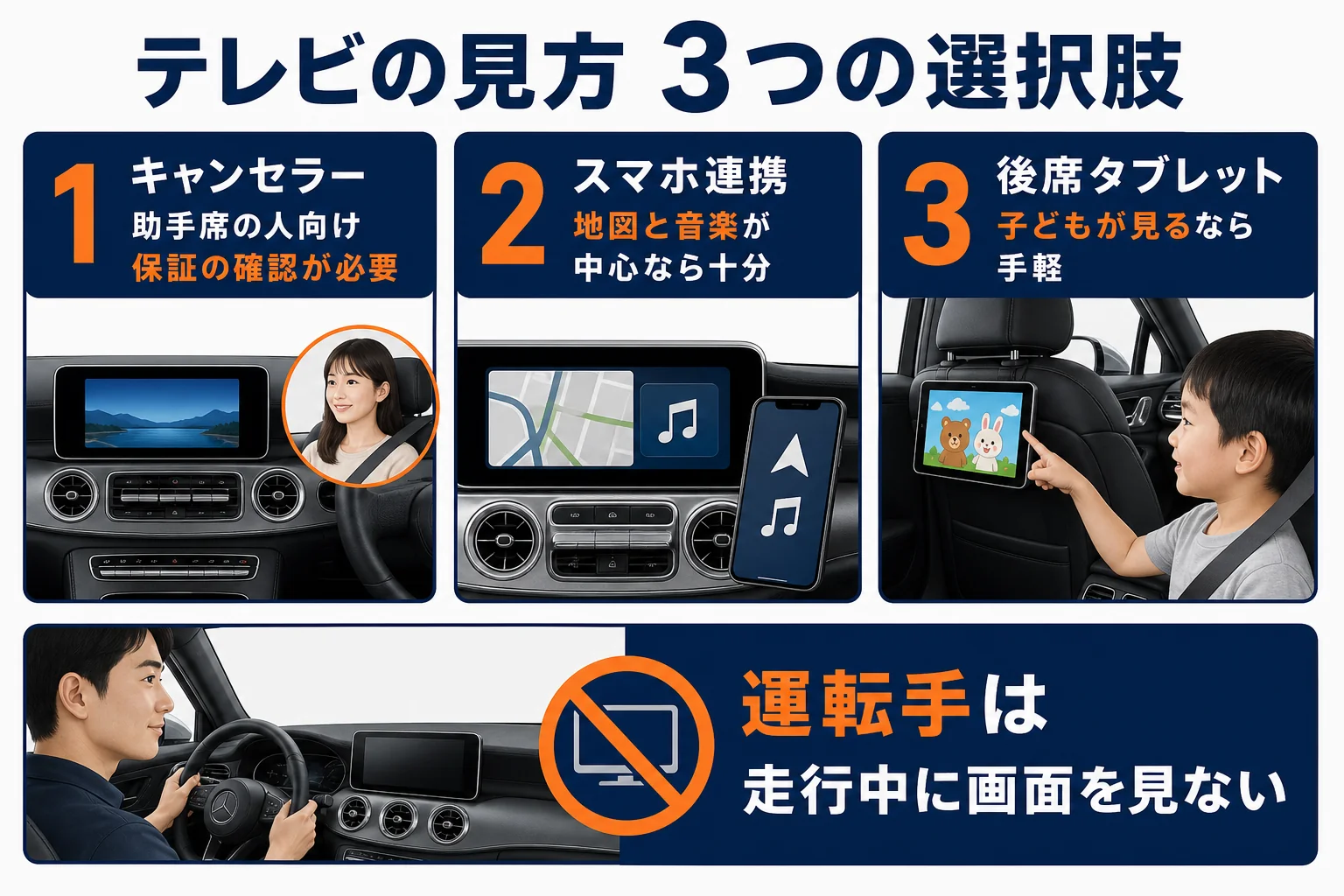 テレビキャンセラーとスマホ連携とタブレットを比べた図解